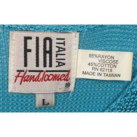 FIA Italia Turquoise Sleeveless Knit Sweater Vest Size L Handloomed Taiwan - Picture 3 of 3